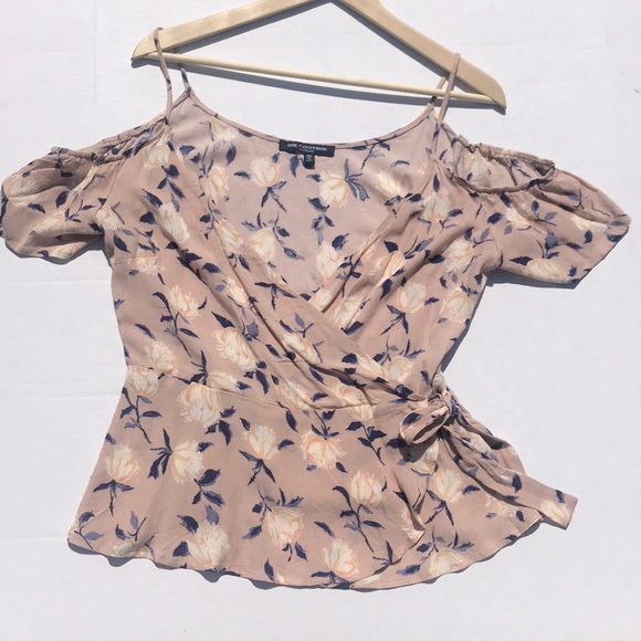 one clothing Tops - One Clothing Dusty Rose Floral Print Faux Wrap Top